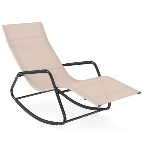 Tumbona Mecedora de Exterior con Reposabrazos y Estructura de Metal Sillón de Relax para Patio Terraza Carga 160kg Beige
