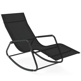 Tumbona Mecedora de Exterior con Reposabrazos y Estructura de Metal Sillón de Relax para Patio Terraza Carga 160kg Negro