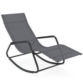 Tumbona Mecedora de Exterior con Reposabrazos y Estructura de Metal Sillón de Relax para Patio Terraza Carga 160kg Gris