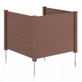 Pantalla de Privacidad para Exterior de 3 Paneles con Estacas Metálicas Forma Recta o en U Cubierta para Cubo de Basura Marrón
