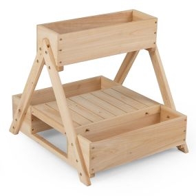 Jardinera Vertical Madera Abeto con 3 Maceteros y Estante Almacenaje Abierto Orificios Drenaje para Jardín Patio 66x58x60cm Natural