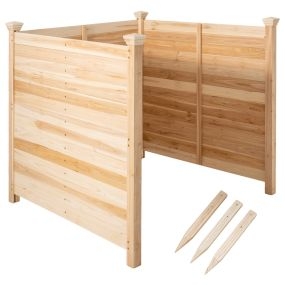 Valla de aire acondicionado 3 paneles de madera de abeto con estacas 119x119 cm natural