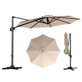 Sombrilla Terraza Exterior 300cm con Rotación 360° Inclinable 8 Varillas de Metal Manivela para Jardín Patio Balcón Piscina Beige