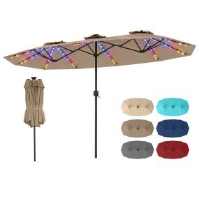 Sombrilla doble resistente 400x210 cm con 108 luces LED solares y 12 varillas de metal