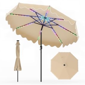 Sombrilla de jardín 280 cm beige con luz solar, manivela, 8 varillas e inclinación