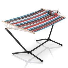 Hamaca portátil con soporte metálico y almohada 120 kg con bolsa de transporte multicolor