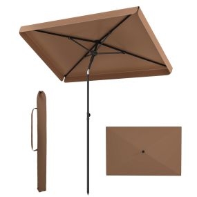 Sombrilla Rectangular 200x130cm Terraza Exterior con Inclinación Bidireccional 30° Bolsa Transporte Volantes para Patio Piscina Café
