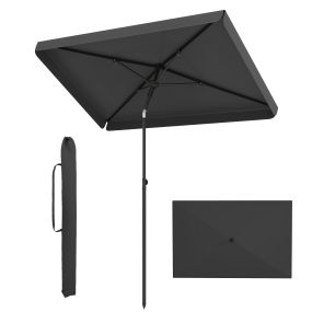 Sombrilla Rectangular 200x130cm Terraza Exterior con Inclinación Bidireccional 30° Bolsa Transporte Volantes para Patio Piscina Gris
