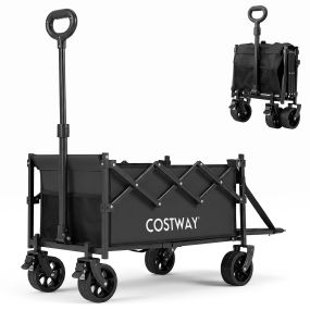 Carro de mano plegable con ruedas todoterreno, mango 2 posiciones, puerta trasera abatible, freno, 92L/150kg, negro
