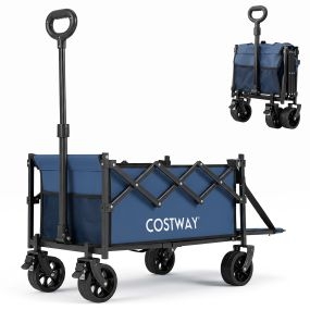 Carro de mano plegable con ruedas todoterreno, mango 2 posiciones, puerta trasera abatible, freno, 92L/150kg, azul