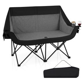 Silla doble plegable con calefacción 3 niveles y portavasos, 148 x 60 x 94 cm, negro gris