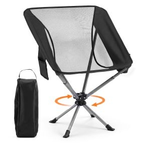 Silla giratoria 360° con portavasos plegable de aluminio para camping hogar terraza negro 64 x 64,5 x 84 cm