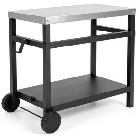 Carrito de barbacoa con ruedas, estante inferior y encimera de acero inoxidable 90 x 59 x 81 cm negro