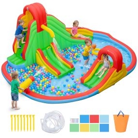 Castillo hinchable para niños 3-12 años con 3 toboganes, cañones de agua y pared de escalada