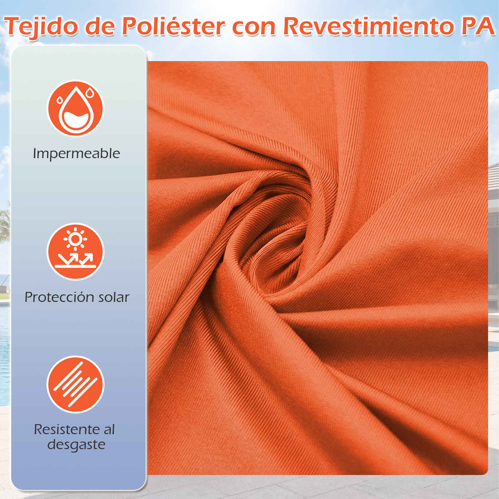 Sombrilla Doble Rectangular con Base Manivela 12 Varillas Resistentes Tejido Impermeable Ventilaciones para Playa Patio Piscina Naranja