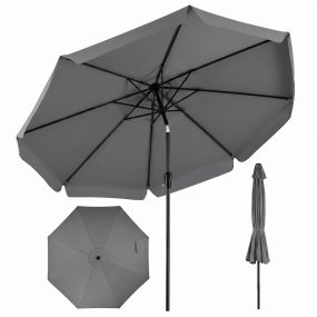Sombrilla de patio redonda gris con flecos decorativos e inclinación anti rayos UV 300 cm sin soporte