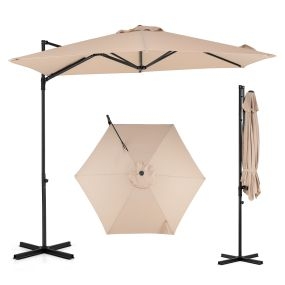Sombrilla excéntrica beige con manivela giratoria 360° y protección UV 290 x 290 x 240 cm