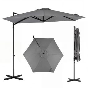 Sombrilla excéntrica gris con manivela giratoria 360° y protección UV 290 x 290 x 240 cm