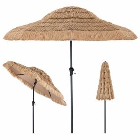 Sombrilla de paja tiki marrón con bastidor metálico inclinable 30° 250 x 250 x 215 cm