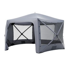 Pabellón emergente de 6 lados con doble puerta y ventanas de malla, 427 x 427 x 243 cm, gris