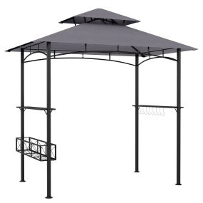 Carpa para barbacoa plegable con doble techo, marco metálico, 2 estantes, cesta y 8 ganchos 244 x 147 x 255 cm