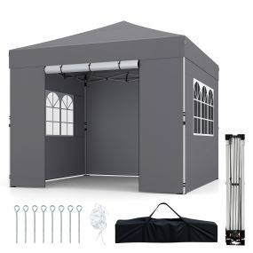 Carpa Plegable 3x3m Cenador con 4 Paredes Altura Ajustable Bolsa Transporte 4 Cuerdas 8 Estacas Impermeable Exterior Fiestas Gris