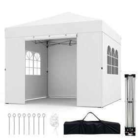 Carpa Plegable 3x3m Cenador con 4 Paredes Altura Ajustable Bolsa Transporte 4 Cuerdas 8 Estacas Impermeable Exterior Fiestas Blanco