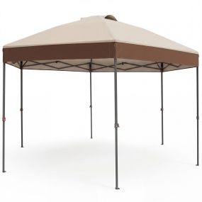 Carpa Plegable Cenador Jardín Altura Ajustable Marco Metálico Tejido Impermeable Cuerdas Estacas Bolsa Transporte para Camping Fiestas Caqui