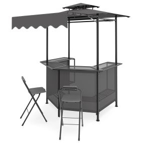Caseta para barbacoa gris con barra almacenable y dos taburetes plegables 229 x 177 x 160 cm