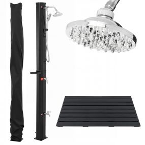 Set de ducha solar exterior 35L 216 cm con cabezal 360° y alfombra antideslizante WPC 100x60 cm