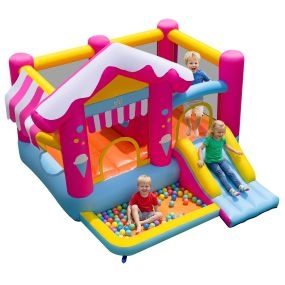 Castillo hinchable dulce con tobogán y zona de bolas para niños 3 a 12 años 300 x 320 x 230 cm multicolor