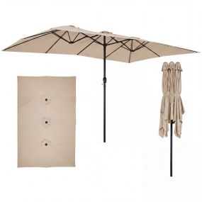 Sombrilla Grande Doble 430x276x260cm con Manivela 12 Varillas Pestillo Seguridad Ventilación Superior para Patio Balcón Terraza Caqui