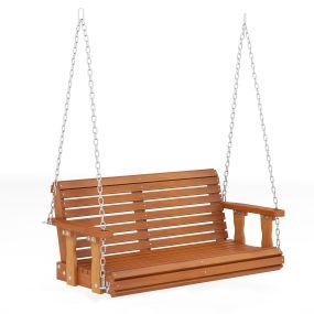Banco columpio de madera marrón oscuro para jardín exterior con cadenas galvanizadas 119,5 x 62 x 49 cm