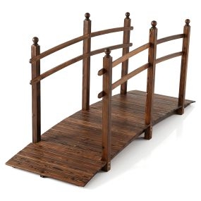 Puente de madera carbonizada para jardín exterior con dobles barandillas 230 x 73 x 108 cm marrón