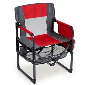 Silla de director plegable portátil con portavasos y bolsillos para camping y fotografía 68,5 x 55 x 90 cm rojo y gris