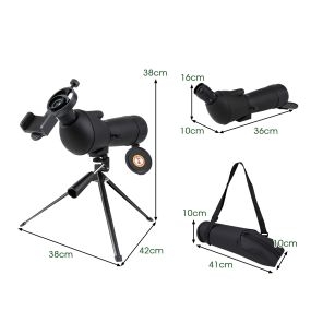 Telescopio Terrestre para Observación de Aves Zoom 20-60x Cristal Óptico con Trípode Soporte Móvil y Bolsa de Transporte Resistente Negro