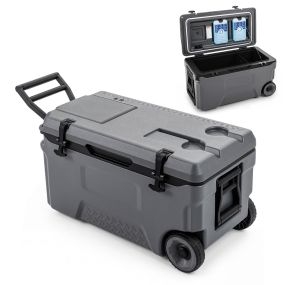 Nevera portátil con ruedas 50L gris para playa y camping con carcasa HDPE e interior PP