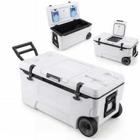 Nevera portátil con ruedas 70L HDPE PP blanca para playa y camping