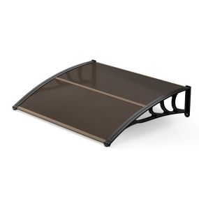 Marquesina Exterior de Policarbonato Café para Puertas y Ventanas con Barras Metálicas Resistente Lluvia Sol y Viento 100,5x76x23 cm