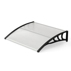 Marquesina Exterior de Policarbonato Negro para Puertas y Ventanas con Barras Metálicas Resistente Lluvia Sol y Viento 100,5x76x23 cm
