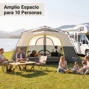 Tienda de campaña familiar impermeable para 10 personas con mallas transpirable 399 x 267 x 201 cm beige