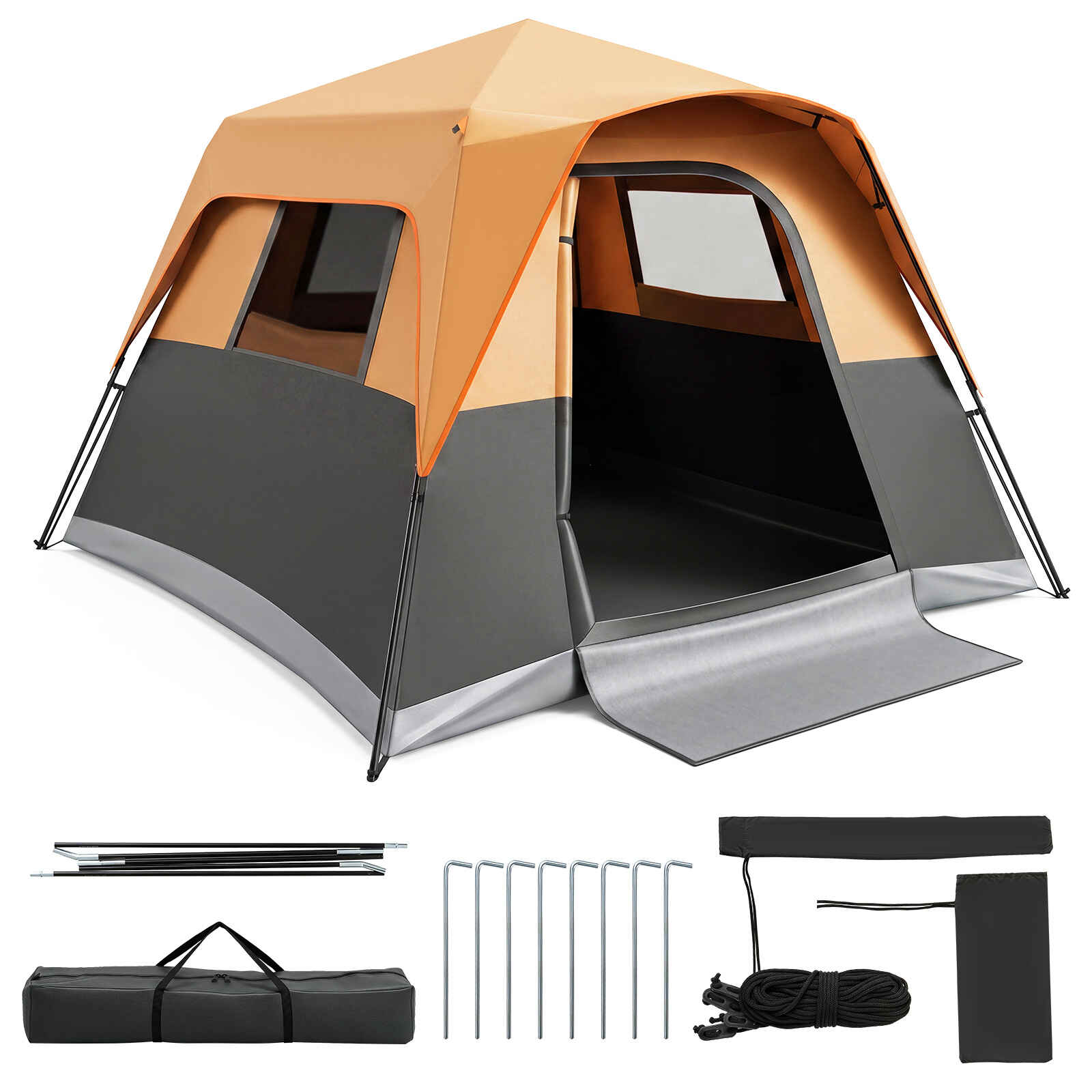 Tienda de campaña para 6 personas resistente al agua con ventanas transpirable 276 x 275 x 185 cm naranja