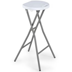 Taburete redondo plegable blanco de HDPE con asa y estructura metálica 30 x 26,5 x 70 cm