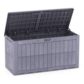 Arcón exterior 380L impermeable con tapa, asas laterales y cierre, gris claro