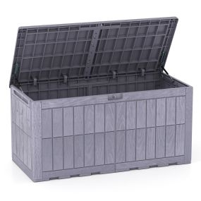 Arcón exterior 455L impermeable gris claro con tapa, asas laterales y cierre para jardín y piscina