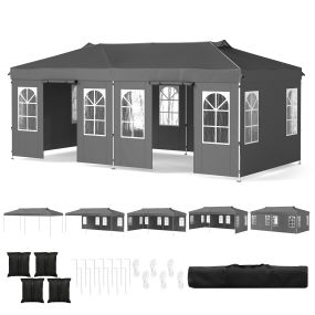 Carpa plegable 600x300 cm con 6 paredes laterales, 3 alturas ajustables, gris