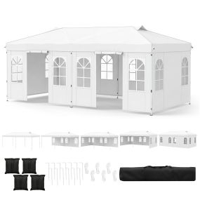 Carpa plegable 600x300 cm con 6 paredes laterales, 3 alturas ajustables, bolsa de transporte, bandas reflectantes y sacos de arena, blanco