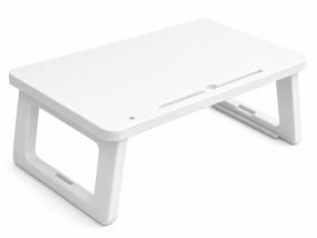 Mesa para cama plegable blanca de HDPE con ranura para portátil 70 x 40 x 27 cm