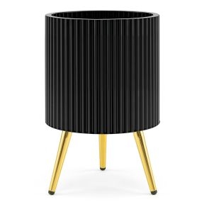 Macetero metálico ondulado alto con patas doradas regulables 35 cm negro dorado