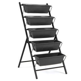 Jardinera Vertical 5 Niveles con Marco de Metal Bandejas Extraíbles Orificios Drenaje para Interior Exterior 57x71x115cm Negro